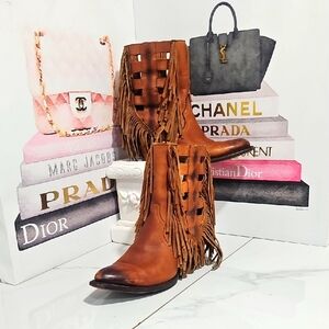 Dan Post Leather Ankle Boots With Fringe